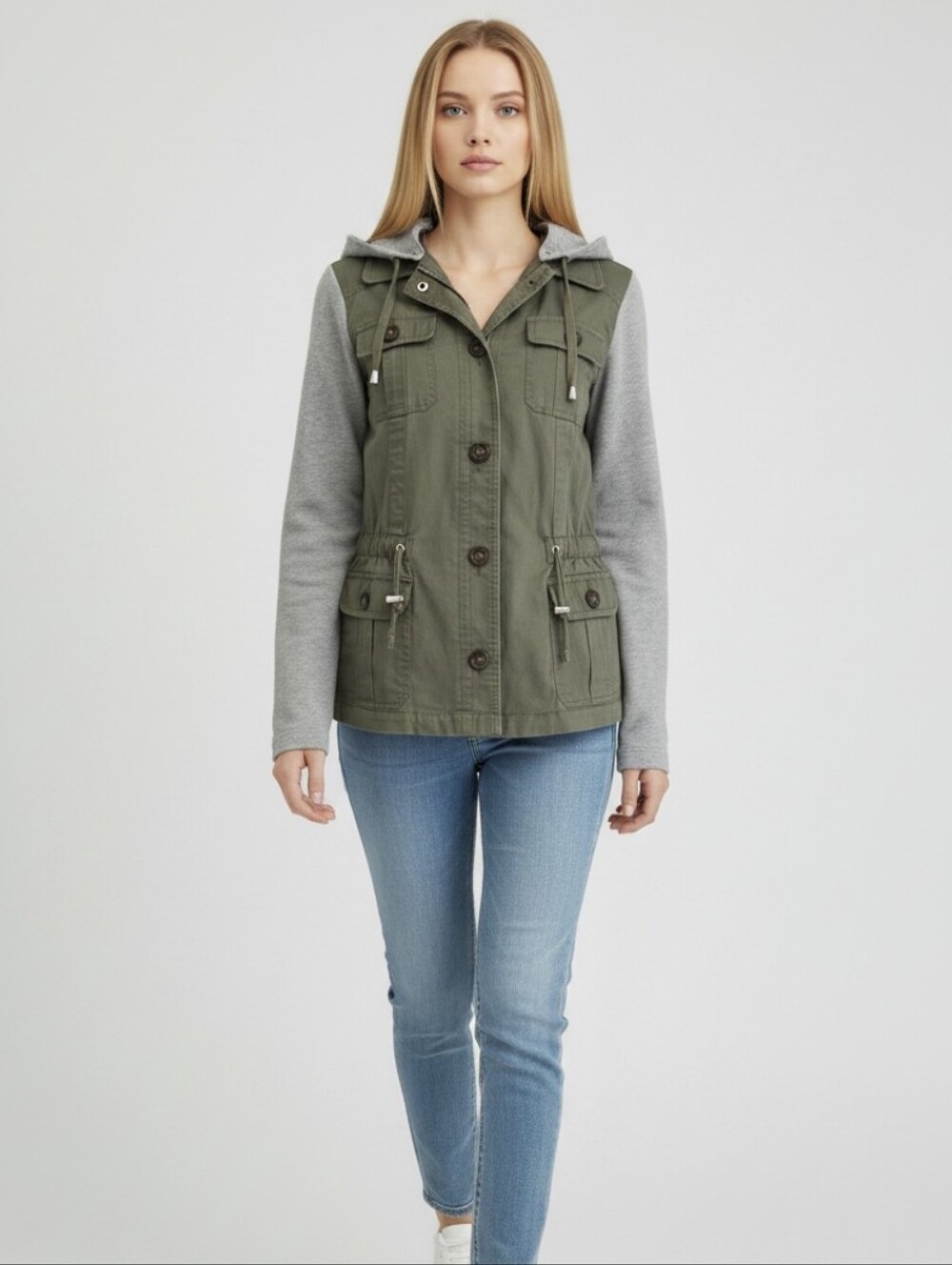 INC International Concepts Womens M Olive Green Utility Jacket Detachable Hood
